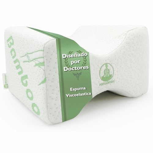 HekaBody Cojín para Piernas para Dormir de Lado, Almohada Ergonomica para Rodillas de Espuma Viscoelástica Diseñada por Médicos para Aliviar Dolor de Espalda, Ciática y Caderas - Funda de Bambú