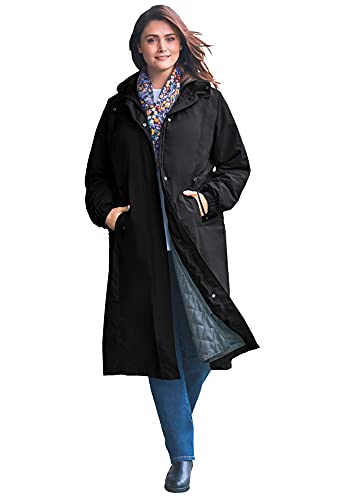 Image of Woman Within Plus Size Long Hooded Taslon Jacket - 18/20, Black