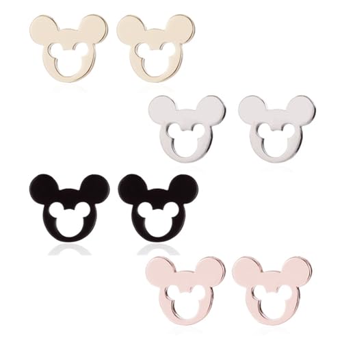 4 Pairs Stainless Steel Tiny Mouse Stud Earrings for Women hypoallergenic earring Cute Animal Mouse Silhouette Button Stud Post Earrings Birthday Gifts