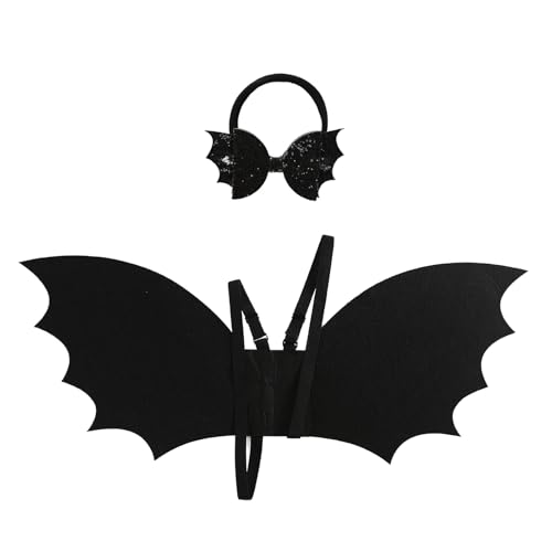 Black Bat Wing and Hair Bow Headband Set for Baby Girls Toddler Costume Dress Up Accessories