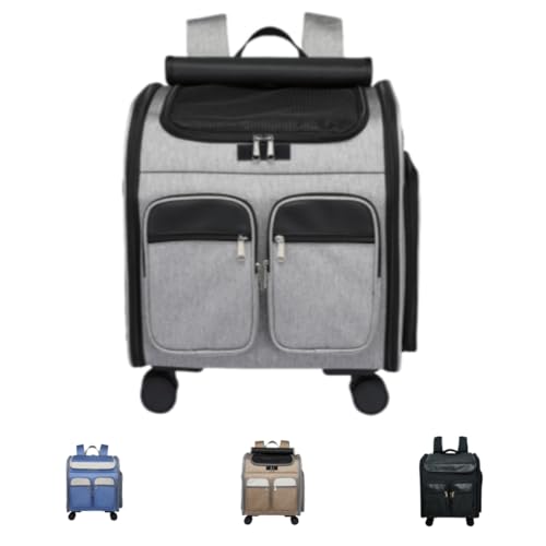 Sandqvipa キャスター付きペットキャリーバッグ 猫と小型犬用 大容量 折りたたみ式 取り外し可能な車輪付き 運転、旅行、病院、避難に最適 (グレー)