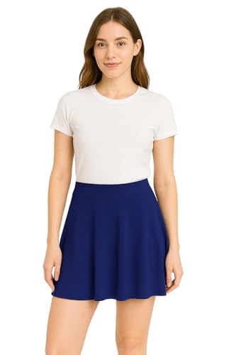 Image of Womens Premium Soft Feel Ultra Stretchable High Waist Mini Skater Skirt Navy UK 20-22