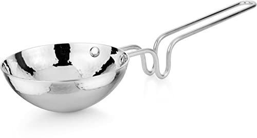 Image of Prabha Tadka Pan Stainless Steel 13cm Tadka Pan 340ml Capacity | Small Hammered Tadka Pans Induction Base | Home & Kitchen TadkaPan with Handle | Frying Dal /Spices Heavy Gauge Unbreakable-Silver