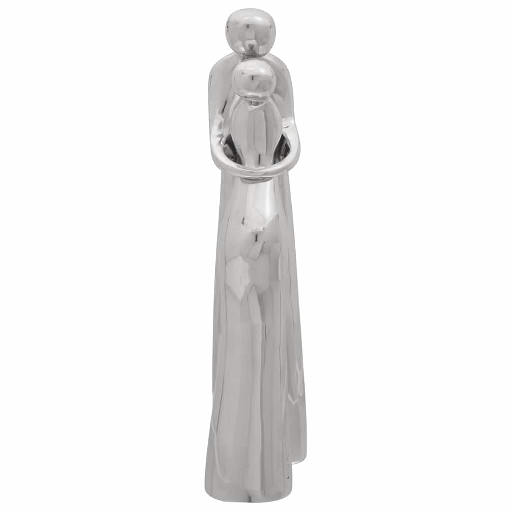 Silberne Figur Skulptur aus Aluminium, Hochglanz Statue 10 x 16 x 49 cm, dekoratives Objekt mit Intarsien für Wohnzimmer, Regal, Kaminsims, Fensterbank und Eingang
