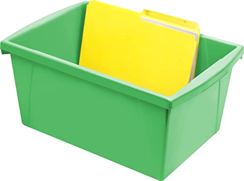 Image of Storex 5.5 Gallon Storage Bin with Lid - Plastic Classroom Organizer for Books and Supplies, Green, 6-Pack (62744U06C)