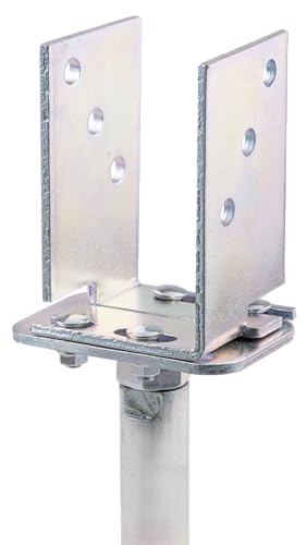 Alberts 219901 U-Pfostenträger | höhen- und breitenverstellbar und zum Einbetonieren | galvanisch verzinkt, dickschichtpassiviert | Breite 71 - 161 mm | Höhenverstellung um 60 mm | Betonanker 250 mm