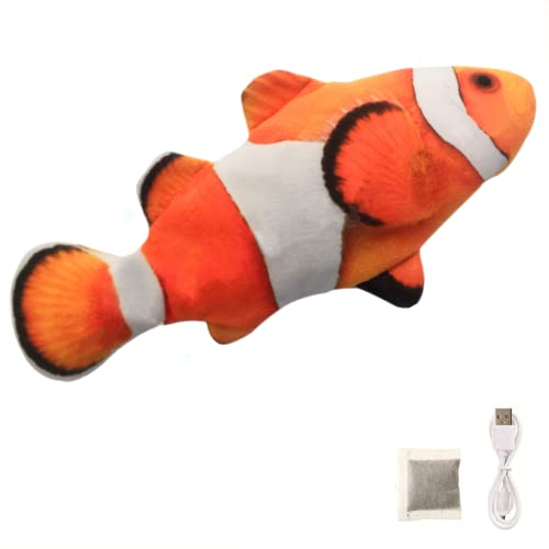 BangShou Katzenspielzeug Clownfisch Fisch Elektrisch mit Katzenminze Aufladbarer Interaktives Simulation Waschbares Plüsch Fischspielzeug für Katze...