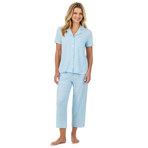 Image of Cuddl Duds 2 Piece Short Sleeve Capri Matching Pajamas for Women PJs Set