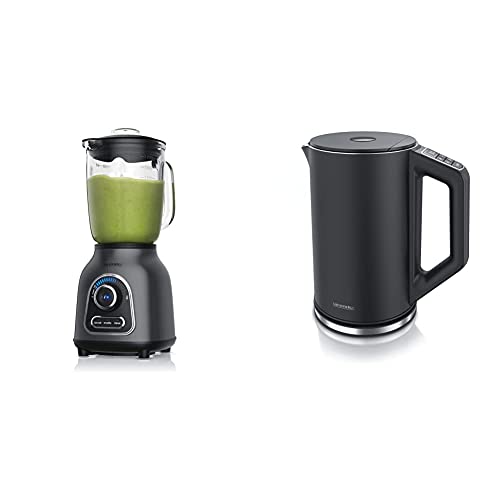 Arendo - Standmixer Edelstahl - Hochleistungsmixer - inkl. 1,75, Design Cool Grey & - Edelstahl Wasserkocher mit…