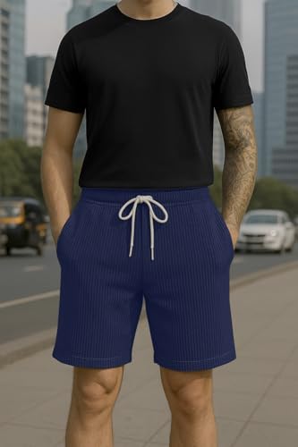 Image of Vogaan Men's Casual Slim Fit Shorts | Stylish Above Knee Shorts with Elastic Waist & Side Pockets Summer Wear for Gym Lounge Travel & Outdoor