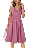 Newshows Summer Dresses for Women 2025 Vacation Outfits Short Sleeve V-Neck Faux Wrap Casual Midi Dress with Pockets(Mauve,Medium)
