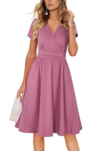 Image of Newshows Women's Pockets Wrap V Neck Floral Summer Vacation Casual Sundress | Wrinkle Free, Stretchy, Summer Beach Floral Sundress 2026, Casual Dress for Vacation, Guaduation, Side Pockets, A-line