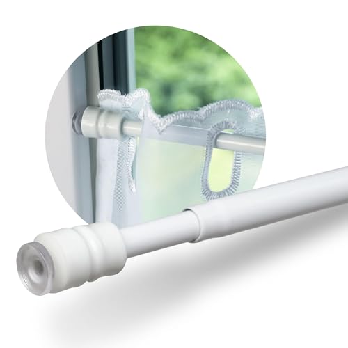 Rollina Klemmstange Gardinenstange ohne Bohren weiß | mit Gummipuffer | starke Spannung durch Drehmechanismus | Klemm-Bistrogardinenstange für Scheibengardinen (80-120cm (1er Pack))