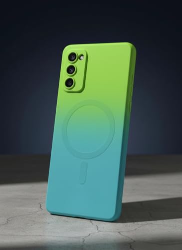 Image of amazon basics Gradient Mag-Safe Case for Samsung Galaxy S20FE 5G | Soft Silicone Shockproof Cover with Camera Protection | Slim Lightweight Design | Smooth Touch & Durable - Green & Blue