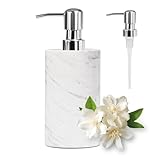 Amaauto Dispensador de jabón de mármol blanco con bomba de acero inoxidable para encimera de baño, botella de jabón