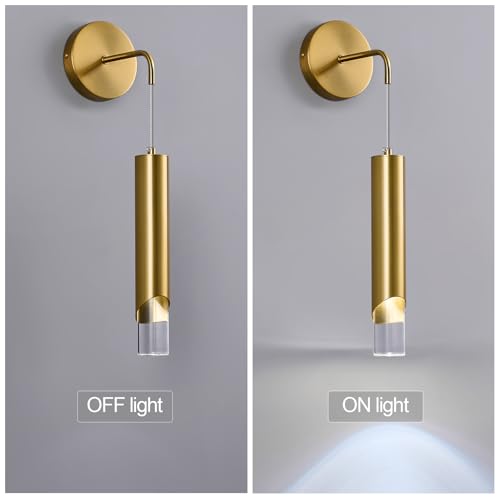 Image of Gold Wall Sconces Set of Two Modern LED Wall Lights Acrylic Wall Lighting Bathroom Vanity Light Fixture Indoor Wall Fixture for Bedroom Bedside Living Room Corridor Hallway