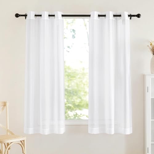 YAYUSI 2 Paneles Cortinas Translucidas Blanco, Cortinas Transparentes para Recamara y Sala, Con Ojales En La Parte Superior Para Barra, Cortina Para Sala, Dormitorio, Cocina,...