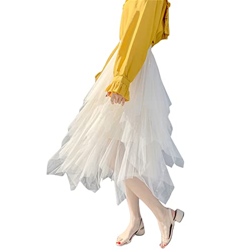 Women's 3 High Low Layered Tulle Skirt Gothic Punk Irregular Hem Tiered Mid - Length Elastic Waist Mesh Tutu Skirt3