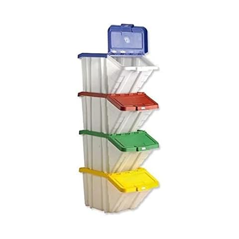Barton Storage Container Bin 50L 30kg Load W390xD630xH340mm White and Assorted Lids Ref 052100/4 [Pack of 4] Cover