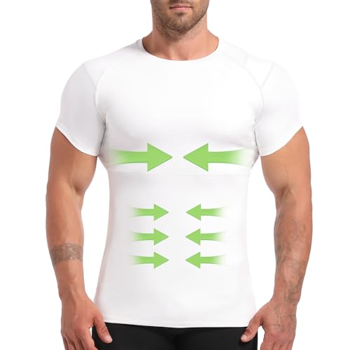 Lgtfy 4D Mens Compression Shirt Short Sleeve, Gynecomastia Tummy Control Back Support Undershirt, Slimming Vest