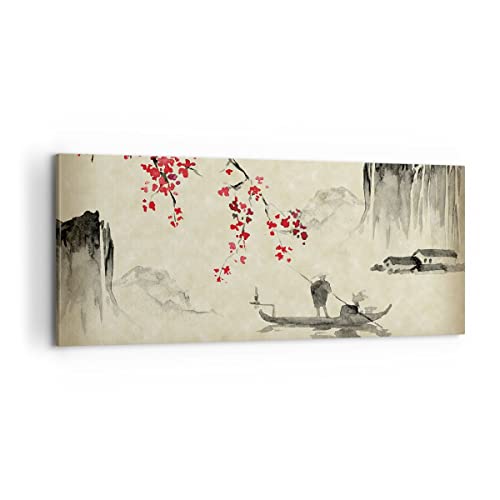 Moderne Impression sur Toile 100x40cm Image Tableau Decoration Murale Fleur Cerises Japon Grand Tableaux Decoratifs Muraux Chambre Panoramique Deco Cadre Décoration...