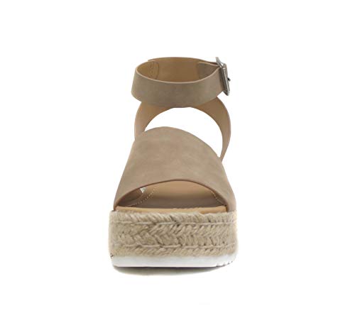 image for Soda Topic Open Toe Buckle Ankle Strap Espadrilles Flatform Wedge Casu