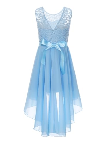 Kids Floral Lace Flower Girl High-Low Wedding Dress Sleeveless Chiffon Birthday Party Dresses Pageant Ball Gown4
