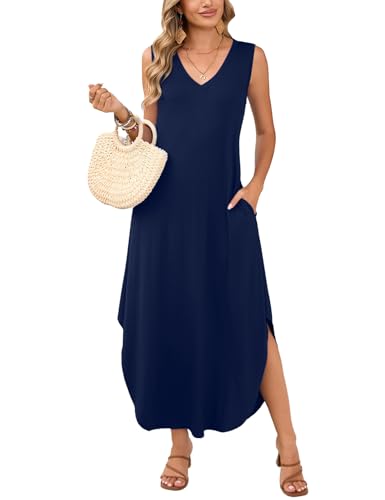 Image of JollieLovin Women Plus Size Summer Tank Maxi Dresses Sleeveless Causal V Neck Beach Long Dresses Swim Cover up (L-5X)