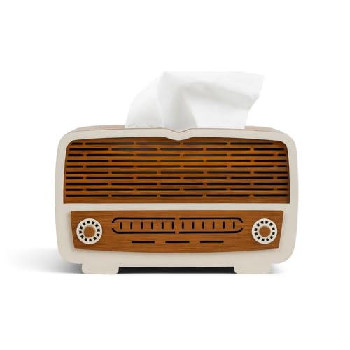 Image of Radio Wooden Tissue Box - Retro Tissue Holder for Home, Office & Car | Creative Wooden Napkin Dispenser | Decorative Tissue Case for Living Room & Bedroom (Radio Tissue Holder)