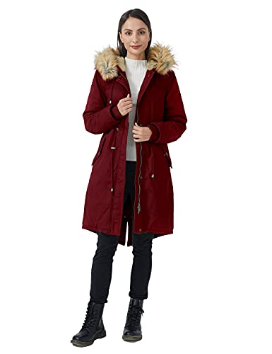 Wenven Women's Mid Length Hooded Sherpa Lined Parka Jacket Red Xl #TOP1