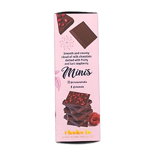 Image of Chokola 45% Milk Chocolate Raspberry Minis - Creamy Cocoa with Fruity Raspberry Chocolate Bites-100g