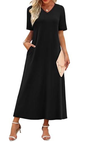 WIHOLL Dresses for Women 2026 Vacation Casual Maxi Summer Half Sleeve Dress V Neck Weddging Guest...