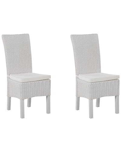 Esszimmerstuhl 2er-Set Rattangeflecht Extra-Kissen Boho-Stil Hohe...