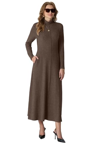 GRECERELLE Women's 2025 Fall Winter Casual Mock Neck Long Sleeve Flared Maxi Sweater Dress with Pockets (XS - 3XL)