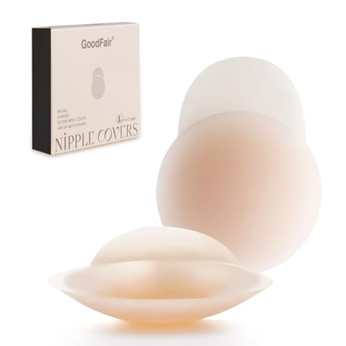 GoodFair Nipple Covers for Women-Washable & Reusable-Adhesive-Pull Tab-Silicone Nipple Pasties with Travel Box