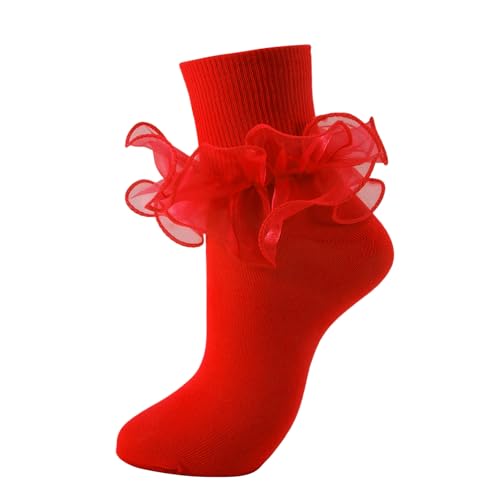 Image of Women Big Ruffle Ankle Socks Adult Double Lace Frilly Socks Fold Cuff Cotton Ruffled Dress Crew Bobby Bride Sock