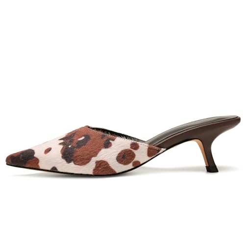 Image of Riekhany Women Kitten Heels Mules Closed Pointed Toe Slip on Stiletto Pumps