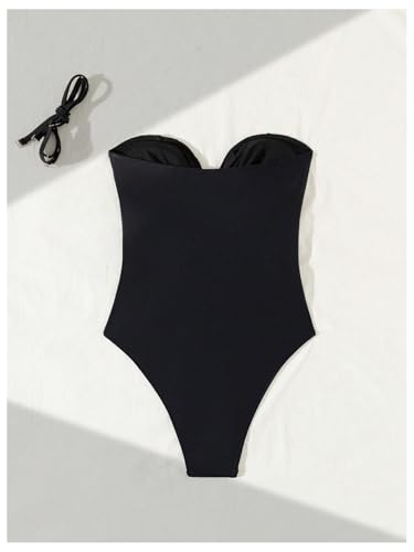 Floerns Women's Cut Out One Piece Swimsuit Ruched Bust Bandeau Beach Bathing Suit2