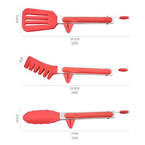 Image of YANCI Kitchen Tongs Set of 3, Multipurpose Heat Resistance Cooking Tongs with Resting Gadget, Heavy Duty Stainless Steel with Robust Silicone Tips & Locking Clips for Cooking BBQ Baking (Red)