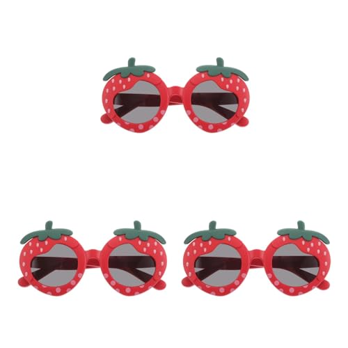 LUOZZY 3pcs Kids Cartoon Strawberry Shape Sunglasses with Silicone Soft Frame for Summer Beach Outdoor Fun Girls3