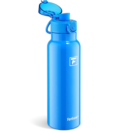 Image of Fanhaw 24 oz Insulated Water Bottle with Soft Silicone Spout Lid, Leakproof Stainless Steel Vacuum Bottle for School, Sports& Daily Use, Kids, Teens& Adults, Back to School Essentials (Sky Blue)