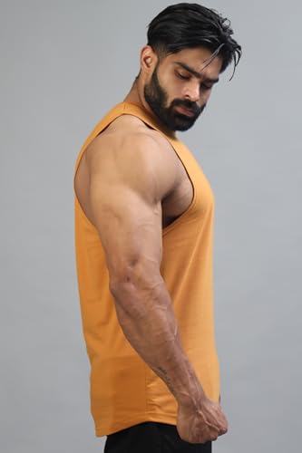 Image of JUARI BE A GENTLEMAN Men's Supper Combed Narrow Shoulder Gold Finish Sleeveless Deep Arm Cut Cotton Vest