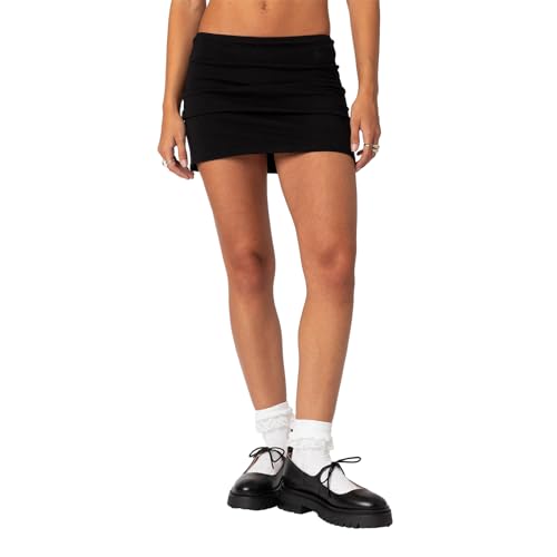 Minifalda sexy para mujer, color sólido, cintura baja, ajustada, elástica, para salir por la noche, A-negro, M Minifalda sexy para mujer, color sólido, cintura baja, ajustada, elástica, para salir por la noche, A-negro, M