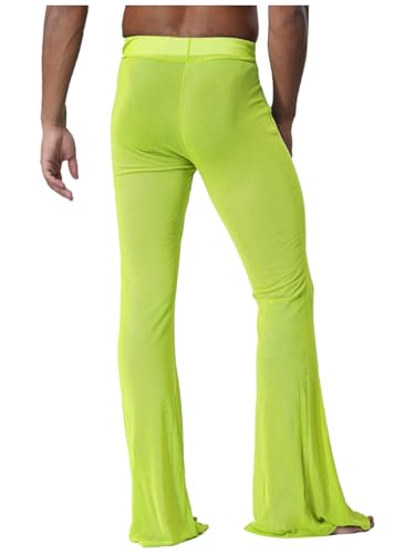 Hedmy Men's High Waist Sheer Mesh Through Flared Bell Bottom Pants Breathable Cover Up Trousers2