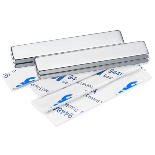 4 Pcs Strong Neodymium Bar Magnets, Strong Powerful Rectangular Rare Earth Magnets Strips with Double-Sided Adhesive for Crafts, Fridge, Science - 50x10x3mm