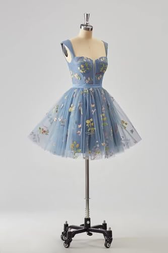 UZN Teens Tulle Flower Embroidery Homecoming Dresses Short A Line Cocktail Prom Gown3