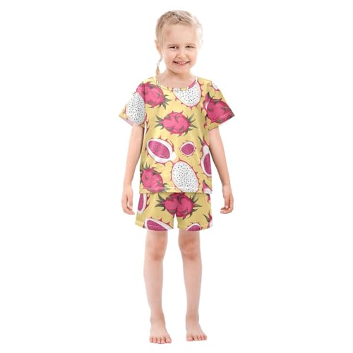 ALAZA Dragon Fruit Yellow Pajamas Short Sleeve 2 Piece Sleepwear Top and Bottom Pajama Set Unisex3