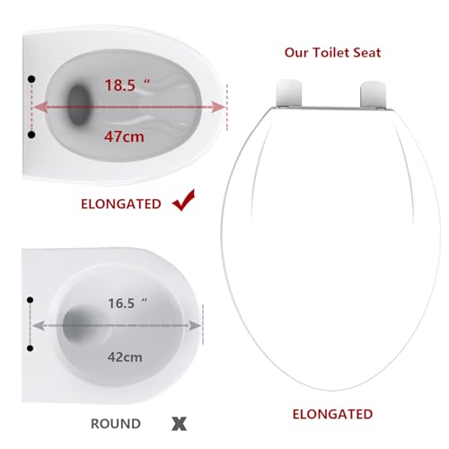 Enlongated Toilet Seat, Slow Close Toilet Cover Seat for Easy Clean and Stain-Resistant, Plastic Toilet Seat With Cover, Quick-Release Hinges and Quick-Attach Hardware,White