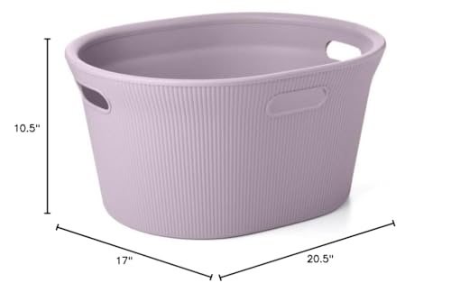 Image of Superio Ribbed Collection - Decorative Plastic Laundry Basket with Cut-Out Handles, Lilac Purple (2 Pack) Hamper Organzier for Bedroom Bathroom College Dorm Room 35 Liter
