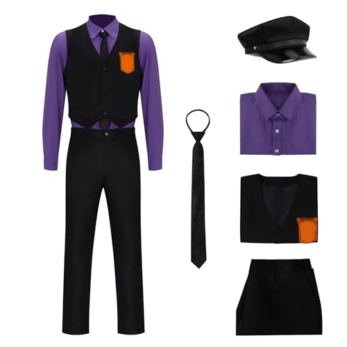 Tappkice Mes Purple Costume Shirt Vest Hat Tie Suit Halloween Cosplay Costume Outfit Uniform (XX-Large)